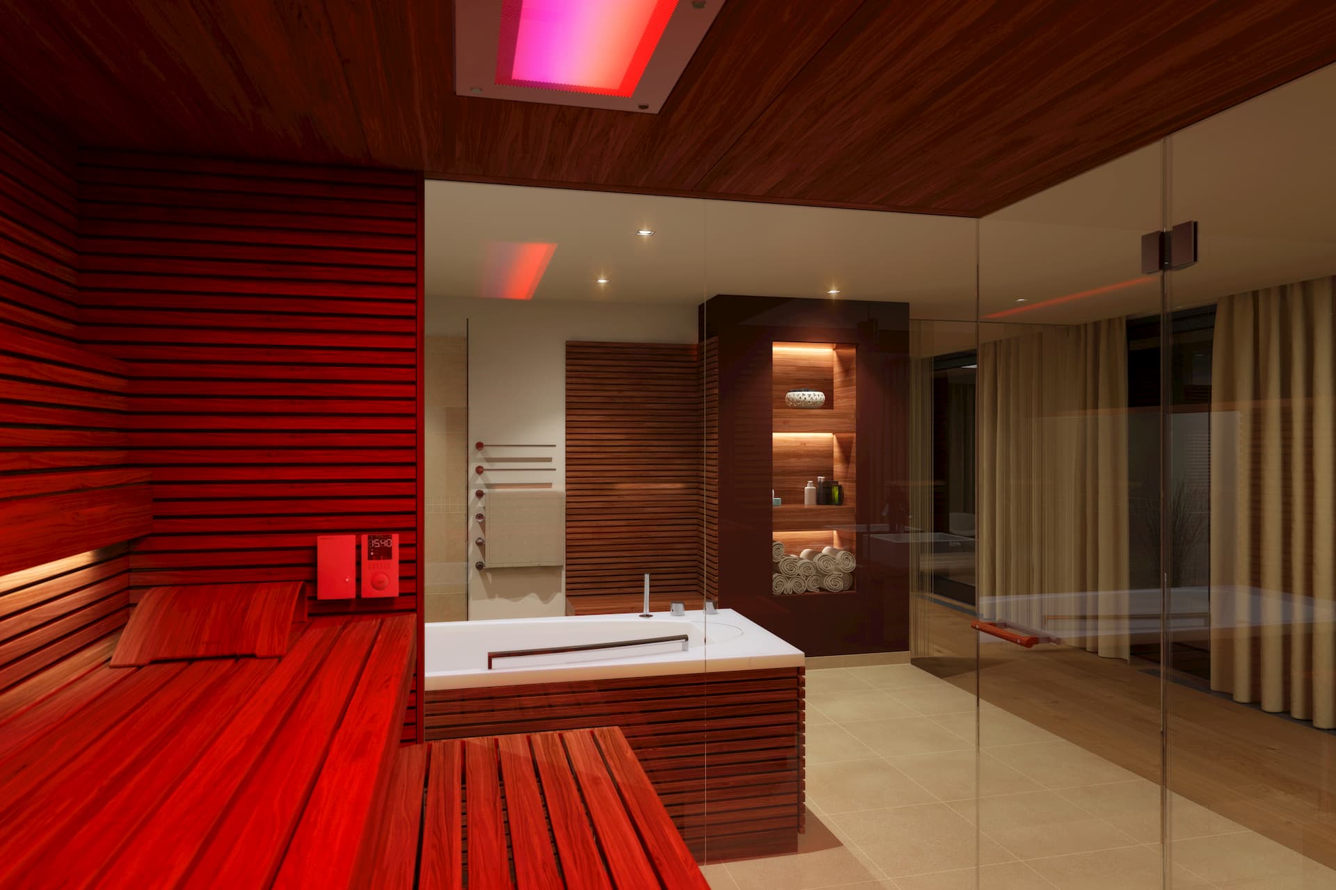 Sauna in Spa-Landschaft in einem Golfhotel